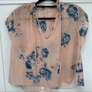 ULLA JOHNSON pink floral short sleeve blouse